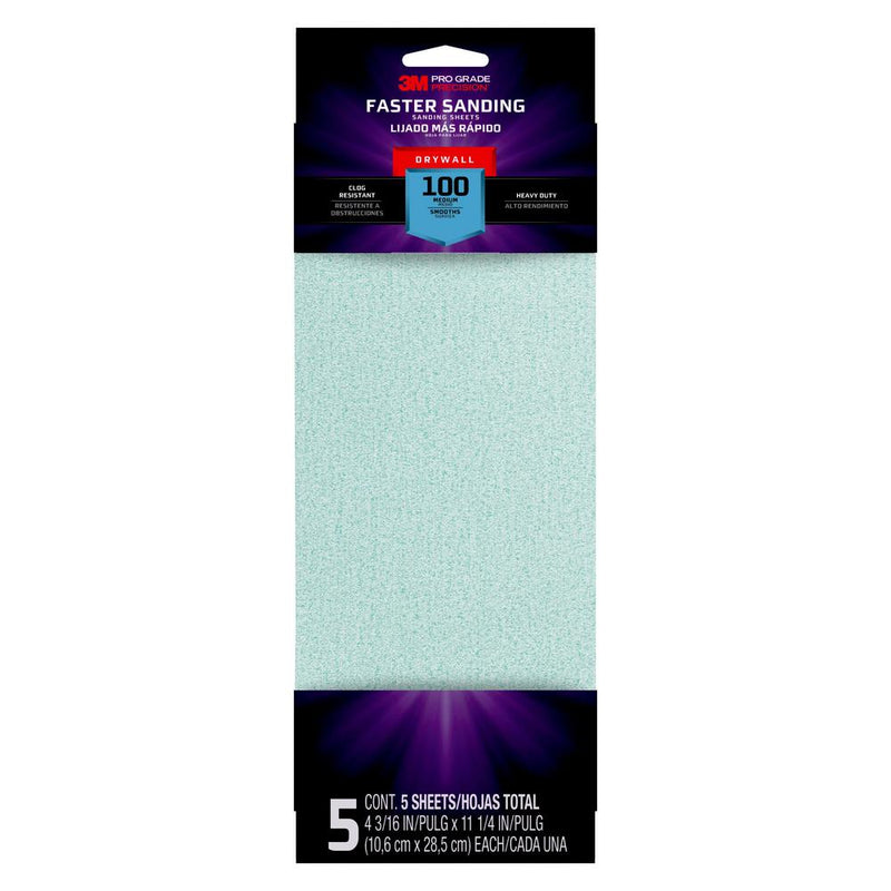3M 4-3/16 in. x 11-1/4 in. 100 Grit Drywall Sanding Sheets (5-Pack)