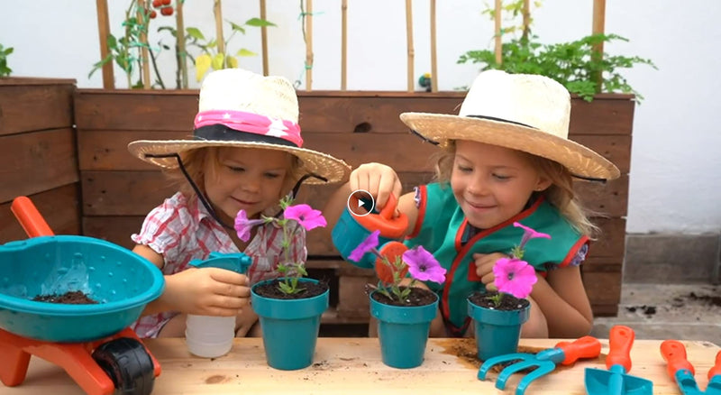 Kids Gardening Set 12 Pcs Toddler Gardening Set Kid Wheelbarrow, Pots, Rake, Watering Can, Spray Bottle, Dustpan, Shovel, Role Play Vest and Scissors Outside Play Set Toddler Outdoor Toys