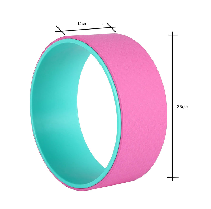 Exerz Yoga Gear Set 4 Pieces - Wheel / 2 Blocks/Belt - for Yoga, Pilates, Other Fitness Workouts - Stretch, Balance, Support - for All Levels (Yoga Wheel Set - Pink)