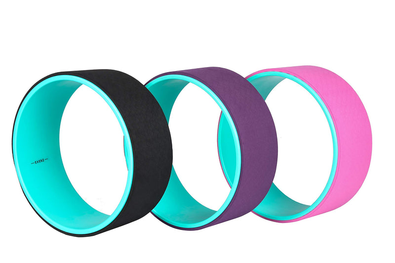 Exerz Yoga Gear Set 4 Pieces - Wheel / 2 Blocks/Belt - for Yoga, Pilates, Other Fitness Workouts - Stretch, Balance, Support - for All Levels (Yoga Wheel Set - Pink)