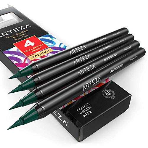 Arteza Real Brush Pens, A132 Forest Green - 4 Pack
