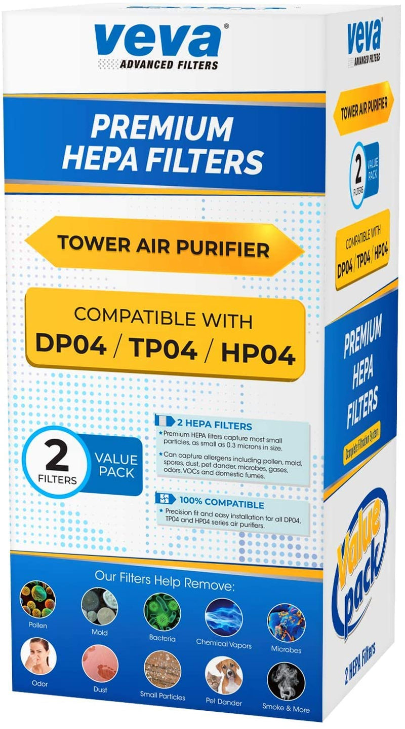 VEVA Premium HEPA Replacement Filter 2 Pack Compatible with All Models Dyson HP04, TP04 and DP04 purifiers, Part # 969048-01