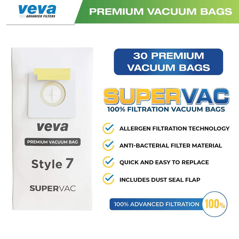 30 Pack Style 7 Vacuum Bags for Bissell Upright Vacuum Cleaner, Premium SuperVac Vacuum Bags Part # 32120