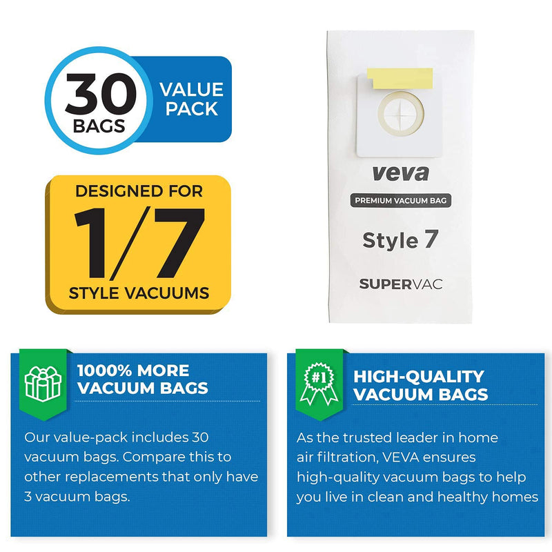 30 Pack Style 7 Vacuum Bags for Bissell Upright Vacuum Cleaner, Premium SuperVac Vacuum Bags Part # 32120