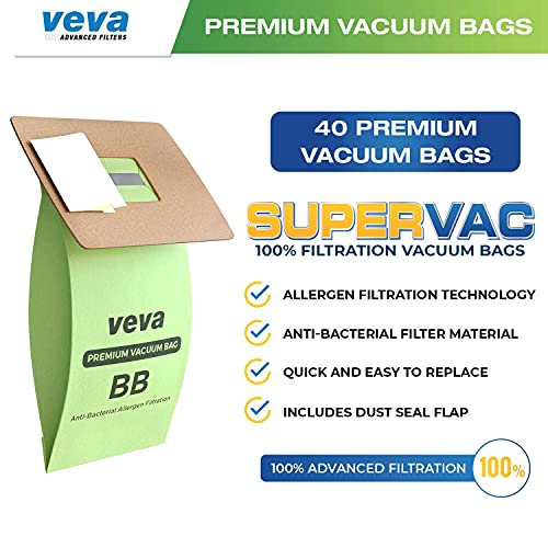 40 Pack Type BB Vacuum Bags for Oreck Handheld Canister Vacuum PKBB12DW, BB180, BB280, BB850, BB870, BB880, BB900, BB1000, BB1100, BB1200, CC1600