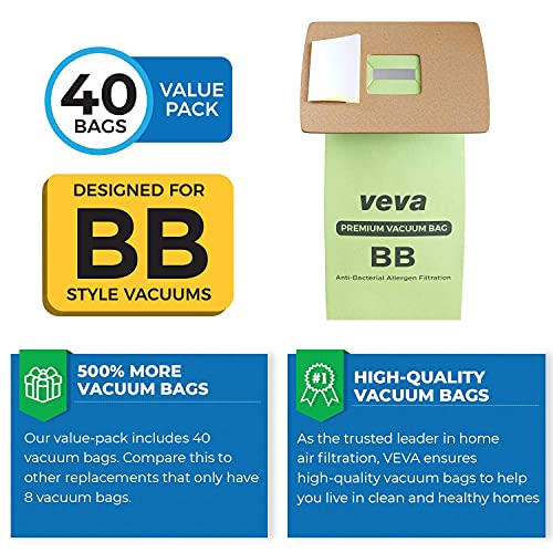 40 Pack Type BB Vacuum Bags for Oreck Handheld Canister Vacuum PKBB12DW, BB180, BB280, BB850, BB870, BB880, BB900, BB1000, BB1100, BB1200, CC1600
