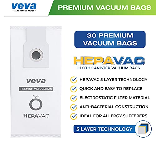 30 Pack Type O 53294 HEPA Vacuum Bags for Kenmore Upright Vacuum Cleaners, Style O, 5068, 50688, 50690, 50105, 53293