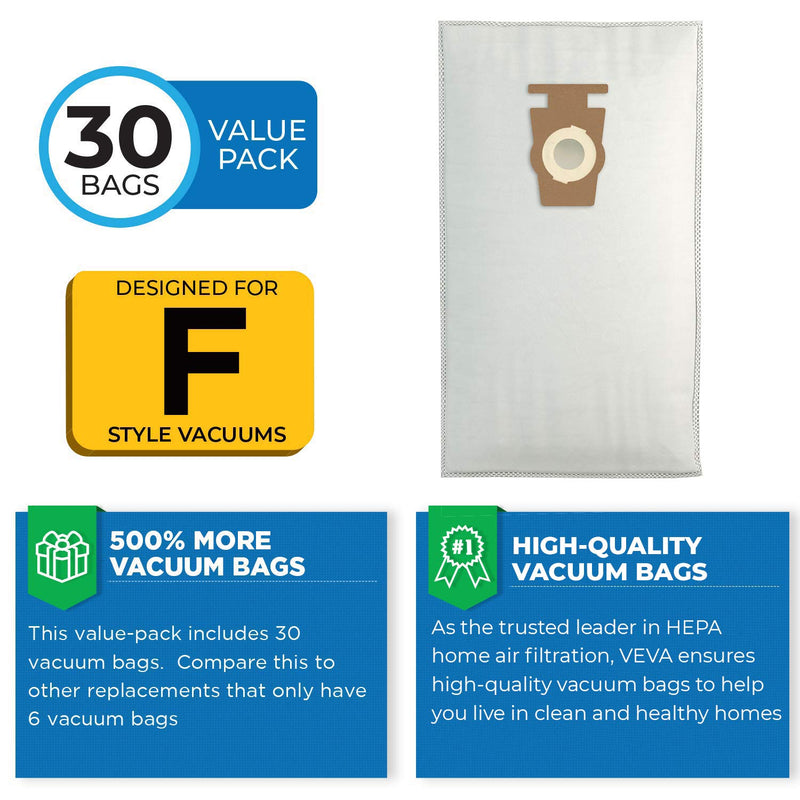 30 Pack HEPA Filter Bags Style F for Kirby Vacuum 204811, 204814, 205811, Avalir I, II, Sentria I, II, Ultimate G, Diamond, G3, G4, G5, G6, G7