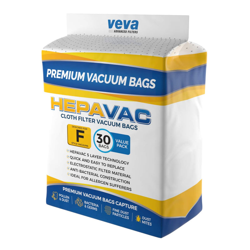 30 Pack HEPA Filter Bags Style F for Kirby Vacuum 204811, 204814, 205811, Avalir I, II, Sentria I, II, Ultimate G, Diamond, G3, G4, G5, G6, G7