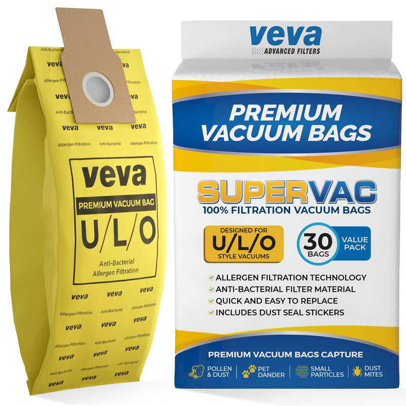 VEVA 30 Pack Premium SuperVac Vacuum Bags Type U/L/O Microlined compatible with Kenmore Sears Upright vacuum cleaners replacement Style U, L, O, 5068, 50688, 50690, 50105 bags