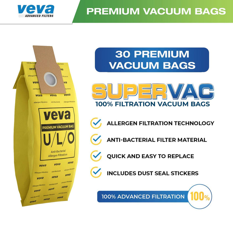 VEVA 30 Pack Premium SuperVac Vacuum Bags Type U/L/O Microlined compatible with Kenmore Sears Upright vacuum cleaners replacement Style U, L, O, 5068, 50688, 50690, 50105 bags
