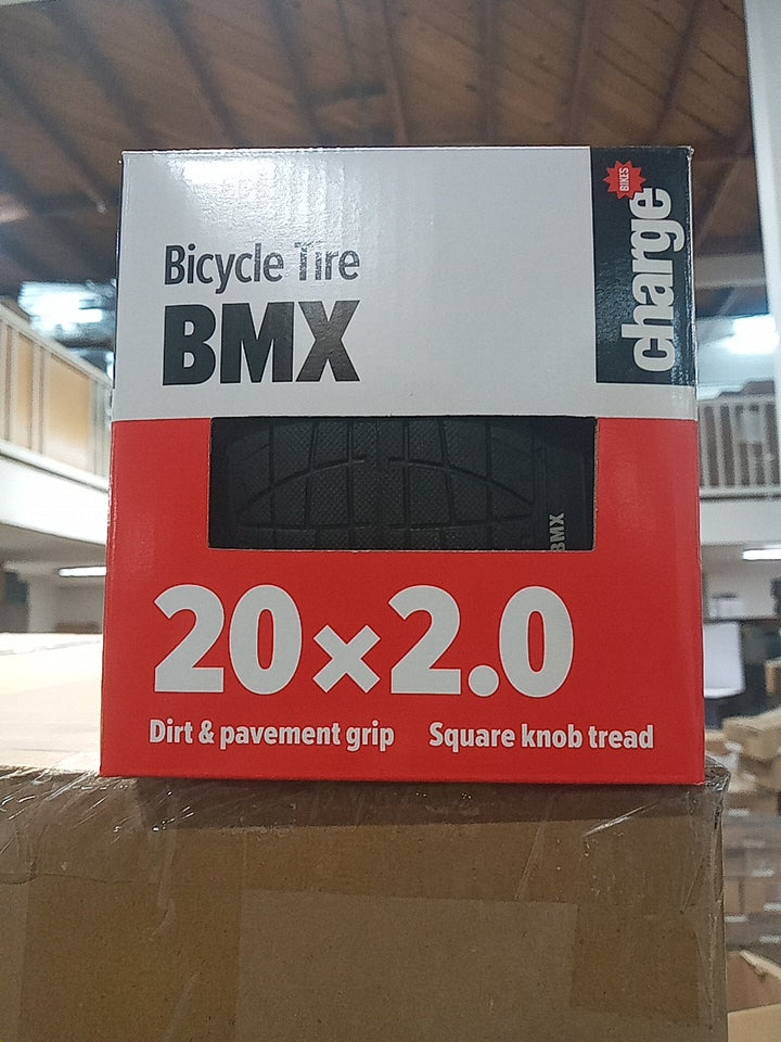 Charge BMX 20" x 2.0" Bike Tire – All-Terrain Square Knob Tread – Black