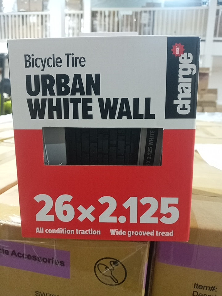 Charge Urban 26" x 2.125" Bike Tire – Classic White Wall Cruiser Tread – New