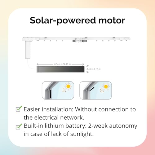 ACRIMO Solar Powered Motorized Curtain Rail, ACRIMO Smart Curtain Rail Kit Without Electrical Installation, Length up to 4 meters