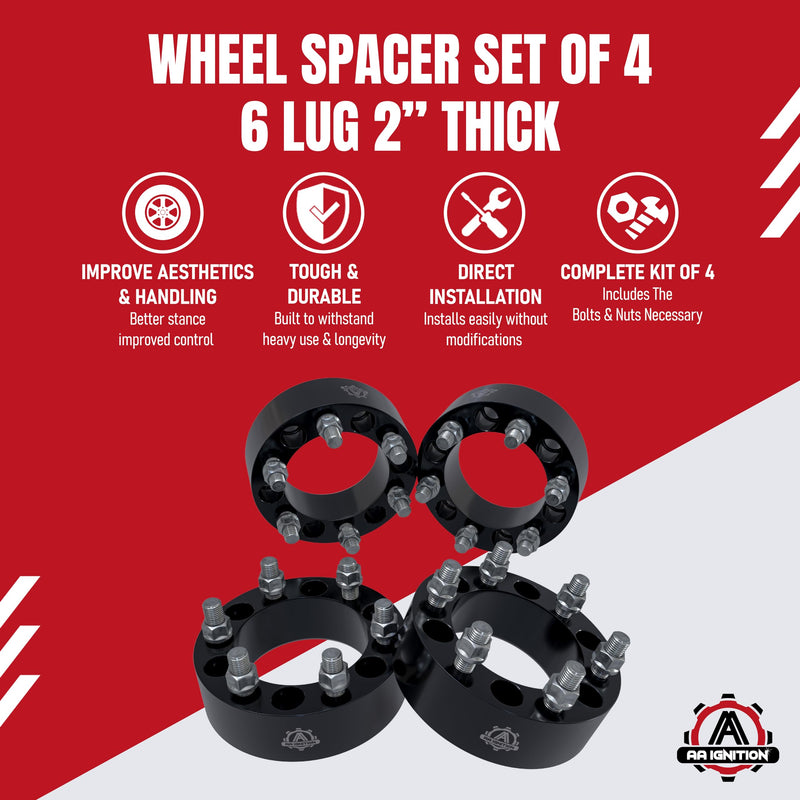 6x5.5 Wheel Spacers 2 Inch, Set of 4-6 Lug 50mm Wheel Centric Adapter - Fits Chevy, GMC & Cadillac - 1999-2022 Silverado, Sierra, Avalanche, Tahoe & Suburban - 6x139.7mm Bolt Pattern, M14x1.5 Studs