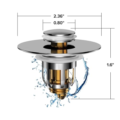 Mer-Maid Drain Magic AS SEEN ON TV Replace Broken or Missing Bathroom Drain Stoppers in Seconds, No Tools, Push To Fill, Hair Catcher Prevents Clogs, Watertight Silicone Seal,Chrome Plated Solid Brass
