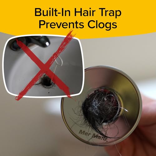 Mer-Maid Drain Magic AS SEEN ON TV Replace Broken or Missing Bathroom Drain Stoppers in Seconds, No Tools, Push To Fill, Hair Catcher Prevents Clogs, Watertight Silicone Seal,Chrome Plated Solid Brass