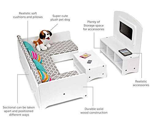 Playtime by Eimmie 18-Inch Doll Furniture Wooden Living Room Set & Accessories