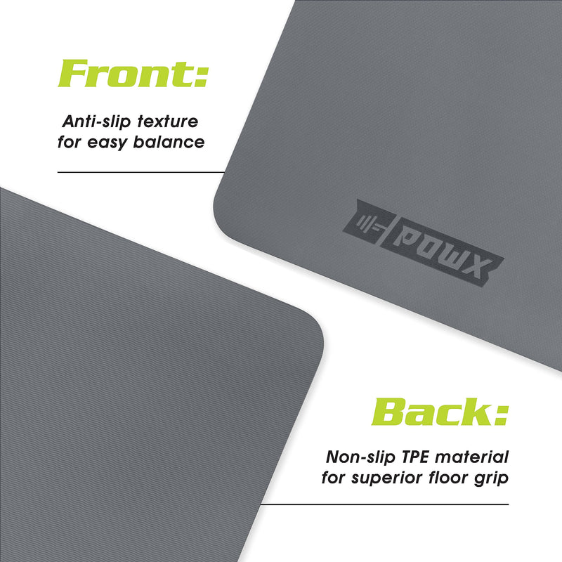 PowX 10mm Extra Thick TPE Yoga Mat with Nylon Carry Strap – Gray (26" x 74")
