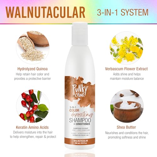 Punky Colour 3-in-1 Color Depositing Hair Cleanser & Conditioner, 8.5 fl oz. (Walnutacular)