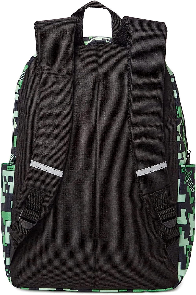 Minecraft Kids Teen School Backpack 16” Creeper Print Black Rucksack w/ Zipper