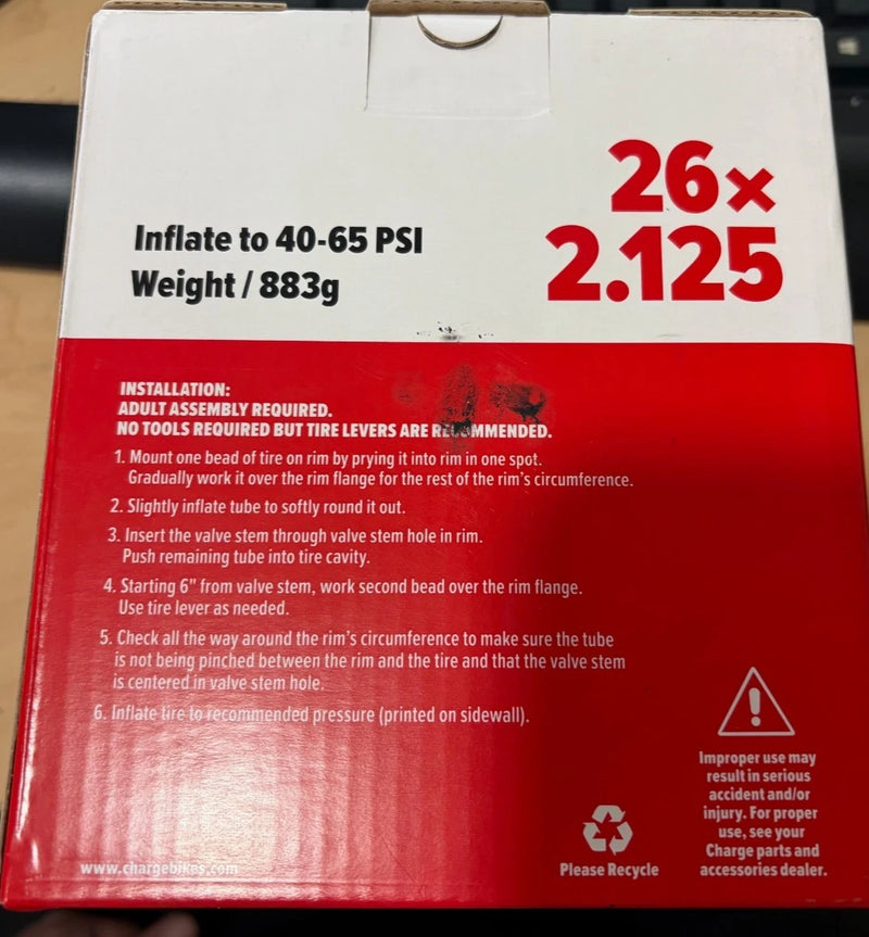 Charge Urban 26" x 2.125" Bike Tire – Classic White Wall Cruiser Tread – New