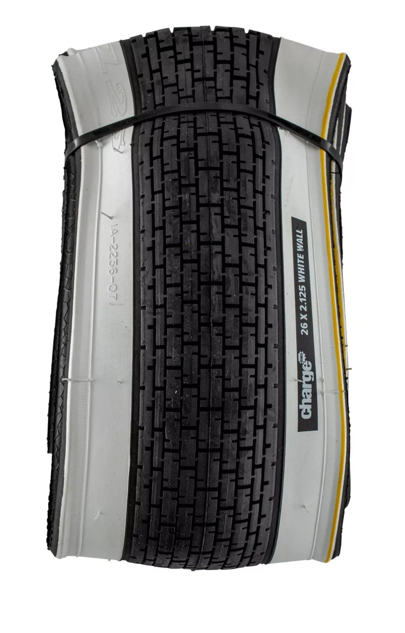 Charge Urban 26" x 2.125" Bike Tire – Classic White Wall Cruiser Tread – New