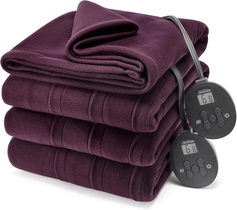 Sunbeam Full Blanket Microplush, 12 Heat Settings, 12-Hour Auto Shut-Off, Electric Heated Blanket with Controller, 84" x 72" COLOR Burgundy