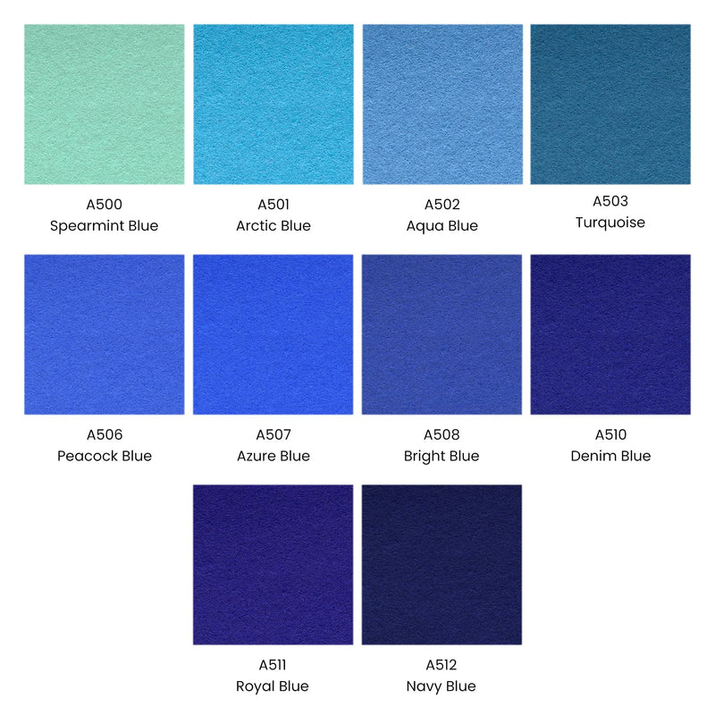 Arteza Stiff & Soft Felt Fabric, Blue Tones - Set of 50 Sheets