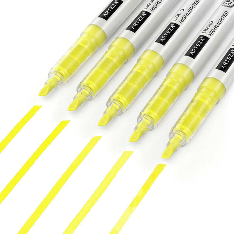 Arteza Liquid Highlighters, Yellow, Chisel Tip - Set of 12