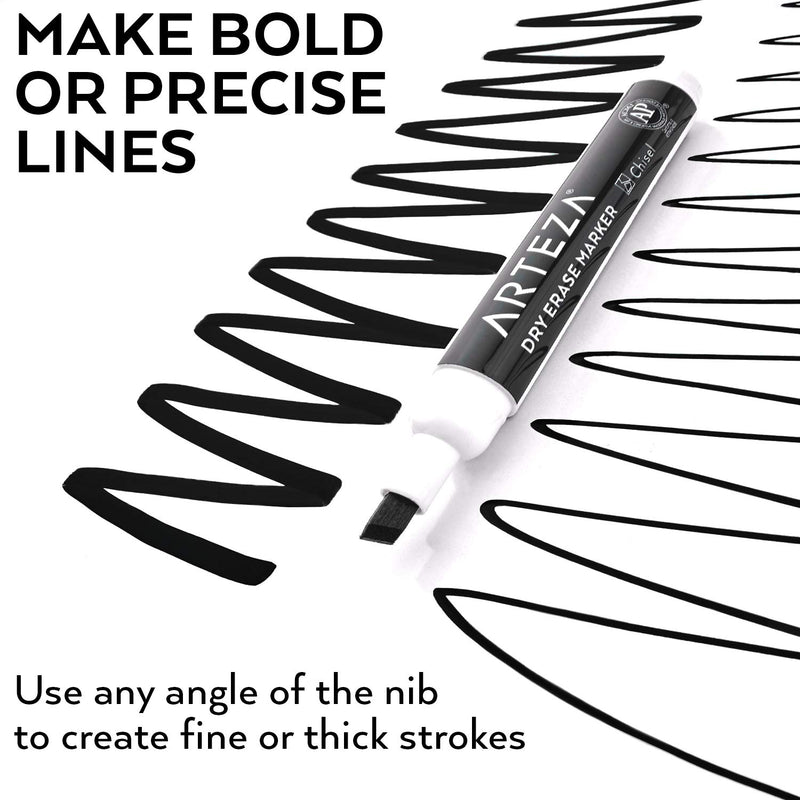 Arteza Dry Erase Markers, Black, Chisel Tip - Pack of 52