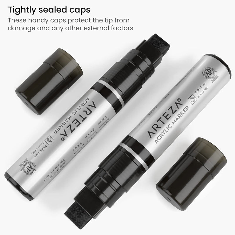 Arteza Acrylic Markers, Black, Multi-Line Broad Nib - 2 Pack