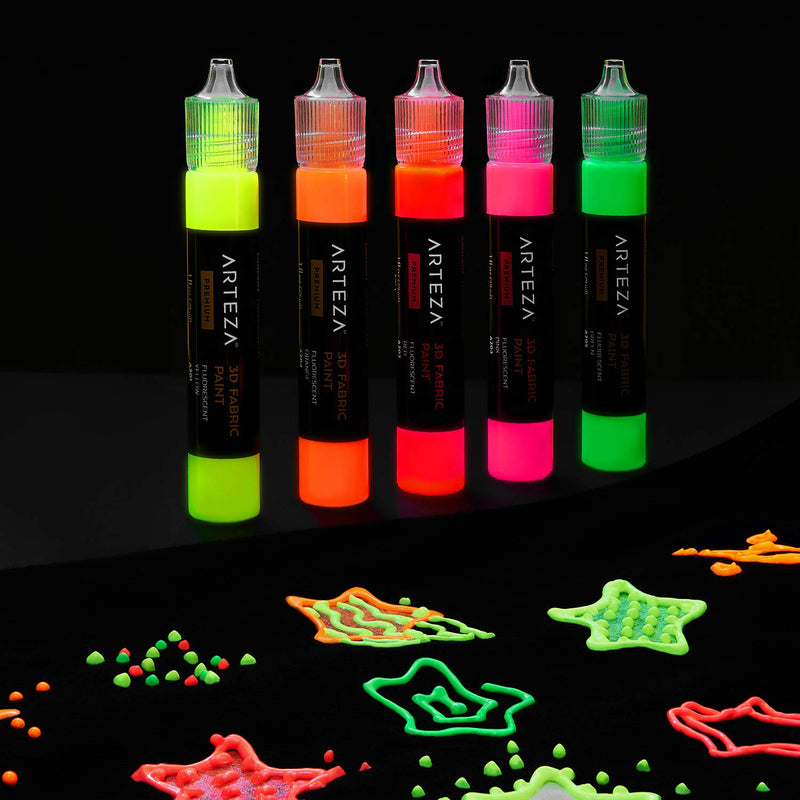 Arteza 3D Fabric Paint, Set of 30, Metallic & Glitter Colors