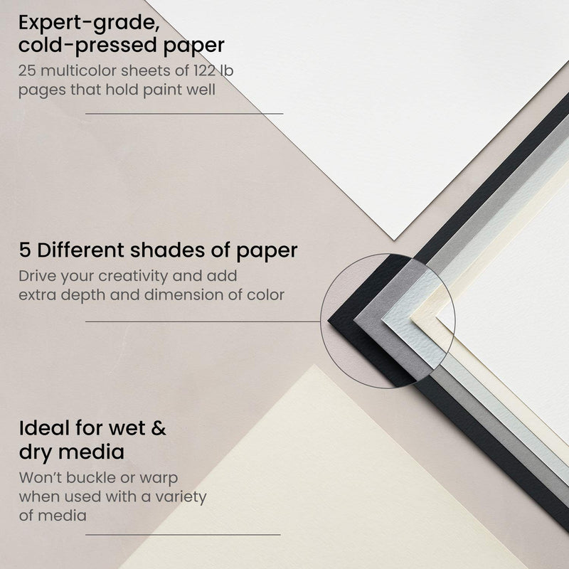 Arteza Mixed Media Pad, 5 Tones, 9" x 12” - 25 Sheets
