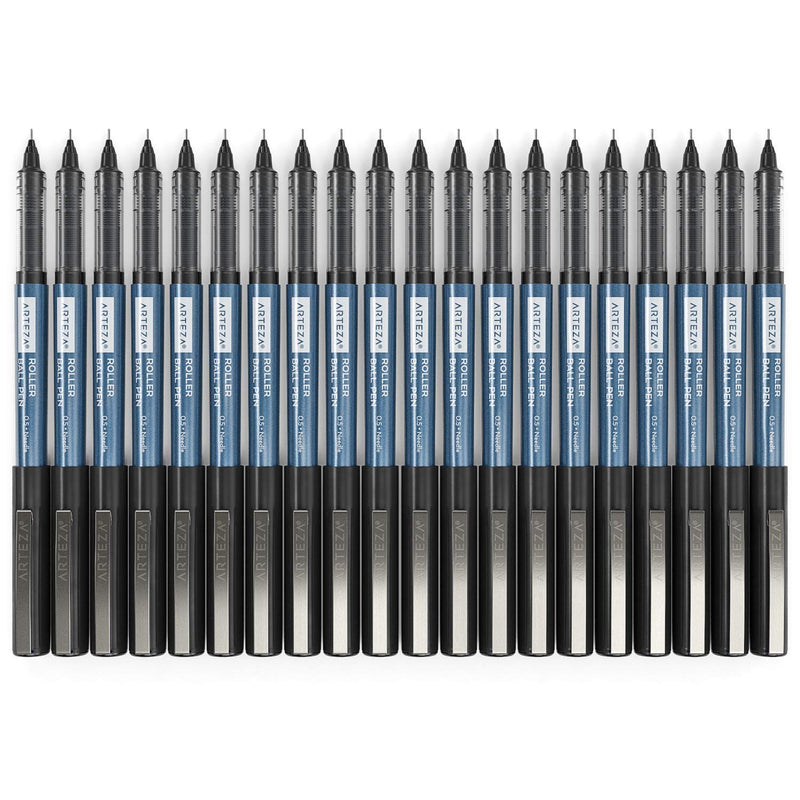 Arteza Roller Ball Pens, Black, 0.5mm Nib - 20 Pack