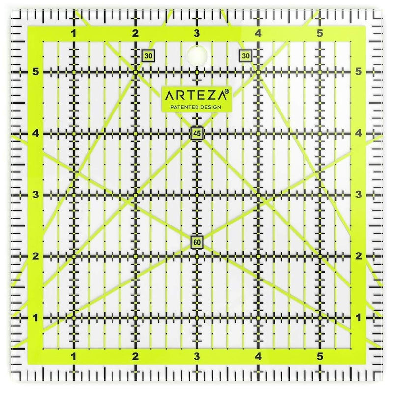 Arteza Acrylic Quilter's Ruler Kit & Non-Slip Rings - 5 Piece Set