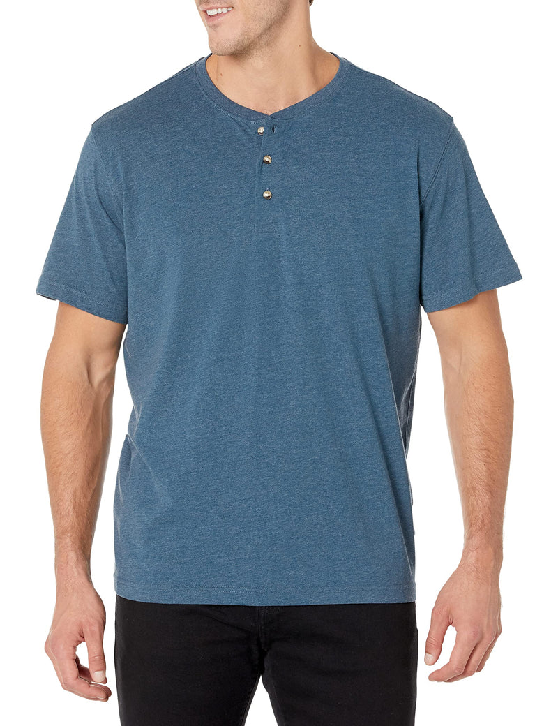 Wrangler Authentics Men's Short Sleeve Henley Tee, Dark Denim, Medium
