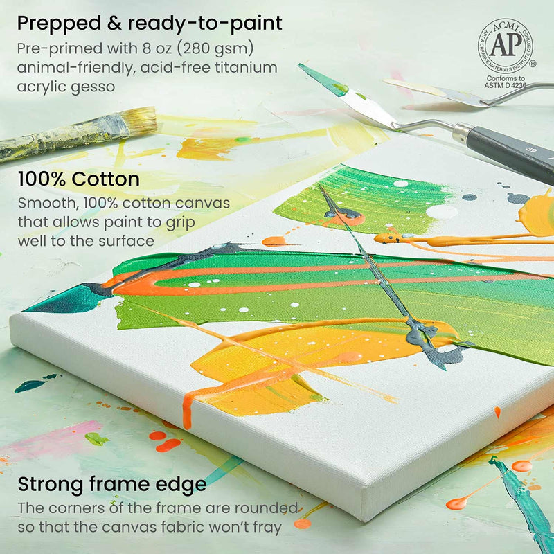 Arteza Classic Stretched Canvas, Medium Multi-Pack Sizes - Set of 10