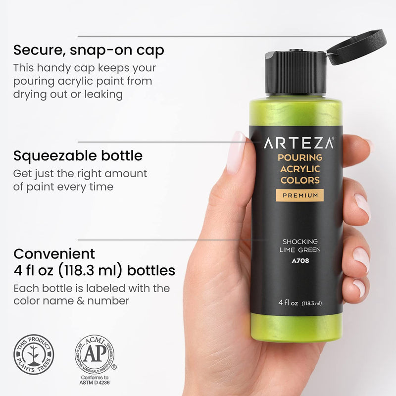 Arteza Pouring Acrylic Paints, Iridescent Sherbet Tones, 4oz Bottles - Set of 4