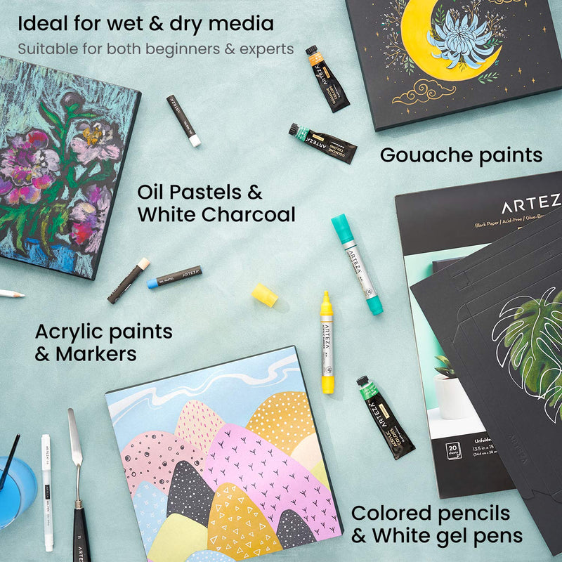 Arteza DIY Foldable Canvas Frame, Black, Mixed Media, 9.5" x 9.5" - 20 Sheets