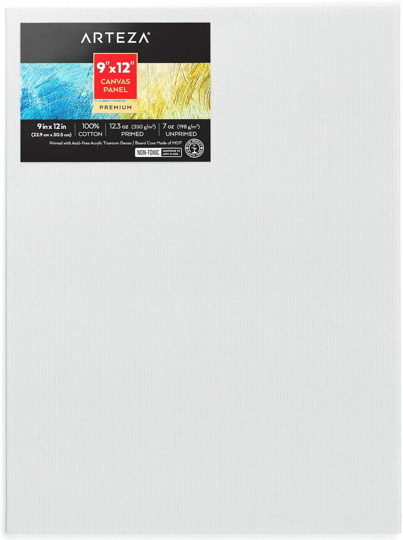 Arteza Canvas Board for Painting, 9 x 12 Inches