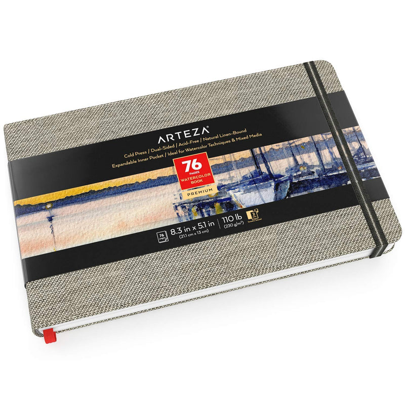Arteza Watercolor Book, Gray Hardcover, 5" x 8", 76 Pages