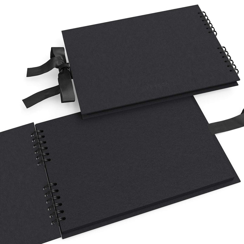 Arteza Spiral-Bound Scrapbook, 8.5" x 11", 40 Black Sheets - Pack of 2
