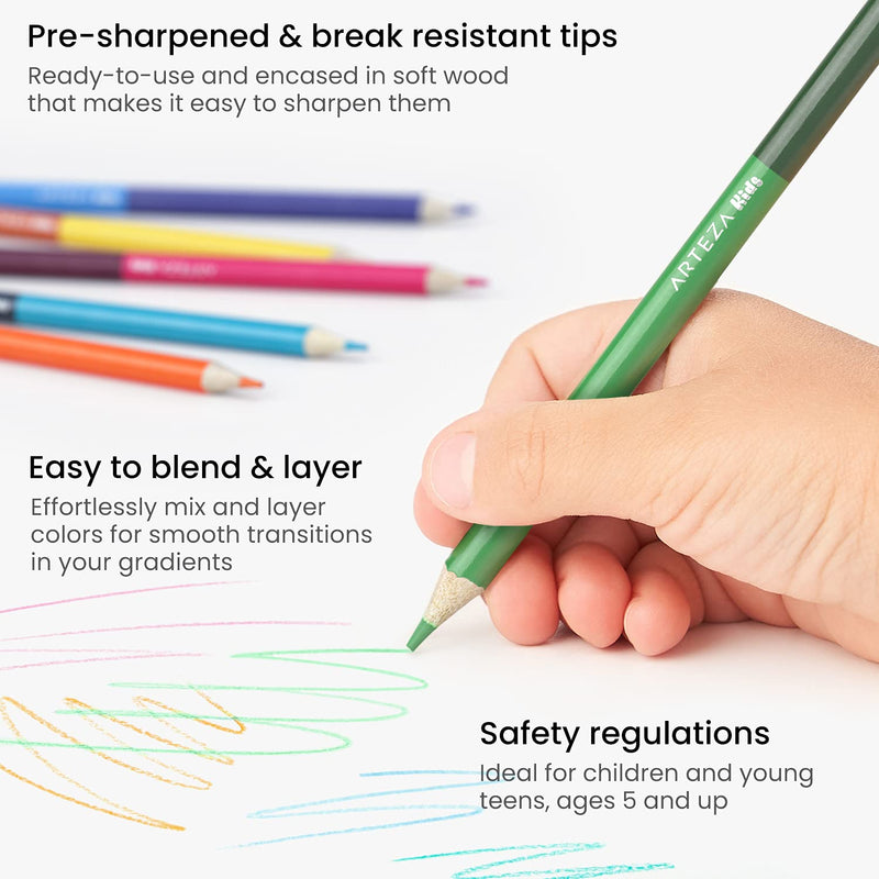 Arteza Kids Colored Pencils, Double Sided- Set of 50