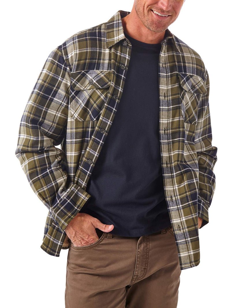 Wrangler Authentics Men's Long Sleeve Sherpa Lined Shirt Jacket, Olive Sky, Small