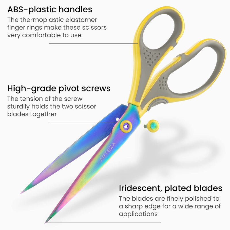Arteza Fabric Scissors, Iridescent Blade, Ultra-Sharp, Assorted Sizes - Set of 3