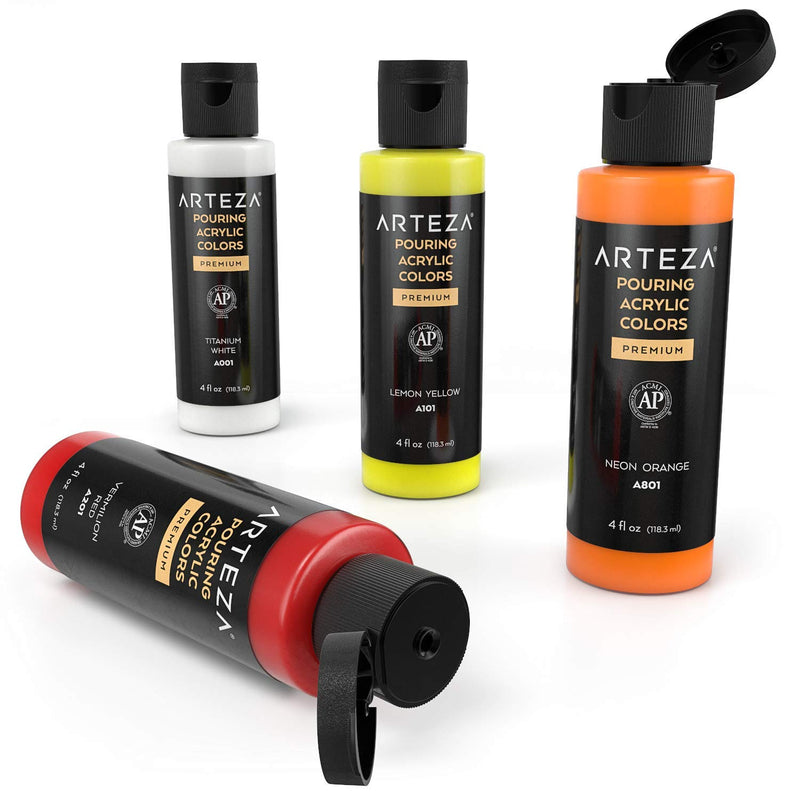 Arteza Pouring Acrylic Paint, Solar Tones, 4oz Bottles - Set of 4