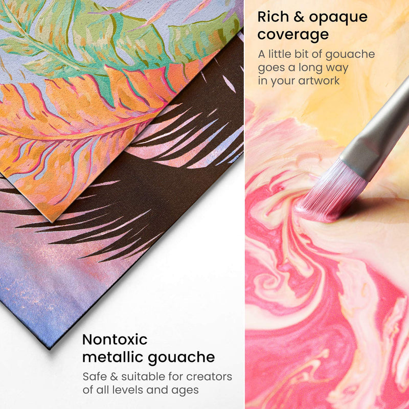 Arteza Metallic Gouache Paint, 12ml Tubes - Set of 36