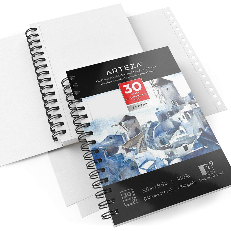 Arteza Expert Watercolor Pad, Cold-Pressed, 5.5" x 8.5", 30 Sheets - Pack of 3