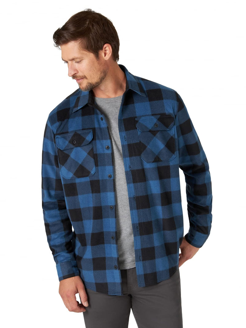 Wrangler Authentics Men's Long Sleeve Heavyweight Fleece Shirt, Blue Buffalo Plaid, 2X Tall